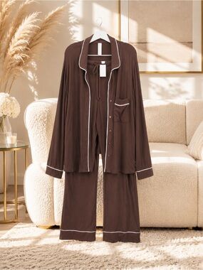 Auden Cozy Ribbed Women’s Lounge Pajama Set – Size 1X – Brown